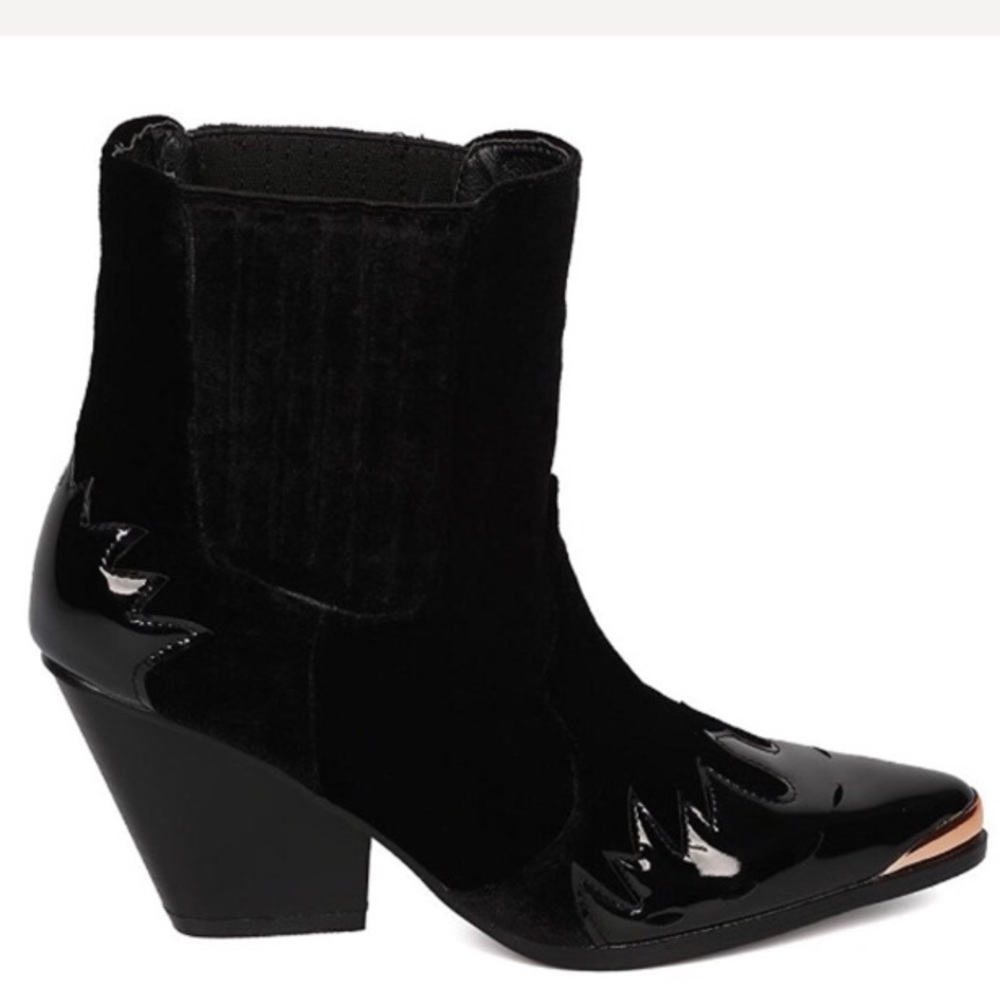 Western Ankle BOOTS Crushed Velvet Booties Metal - Picture 3 of 4