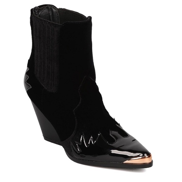 Western Ankle BOOTS Crushed Velvet Booties Metal - Picture 2 of 4