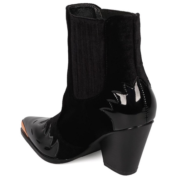 Western Ankle BOOTS Crushed Velvet Booties Metal - Picture 4 of 4