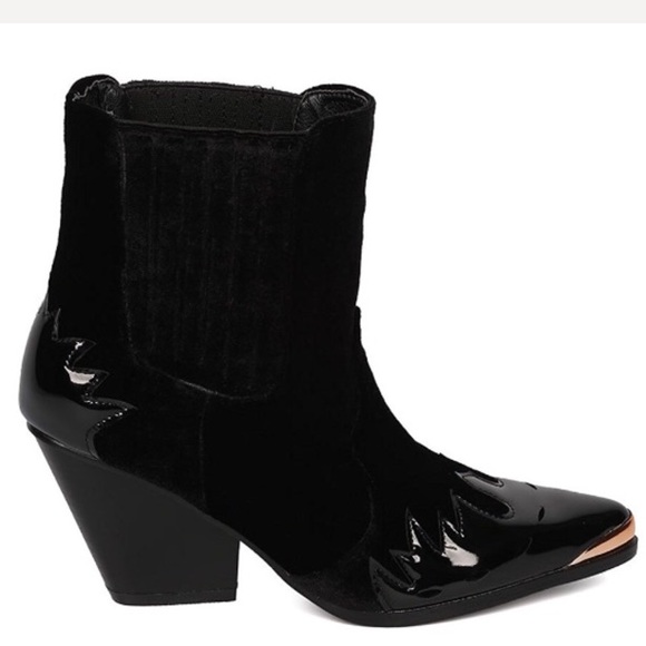 Western Ankle BOOTS Crushed Velvet Booties Metal - Picture 3 of 4