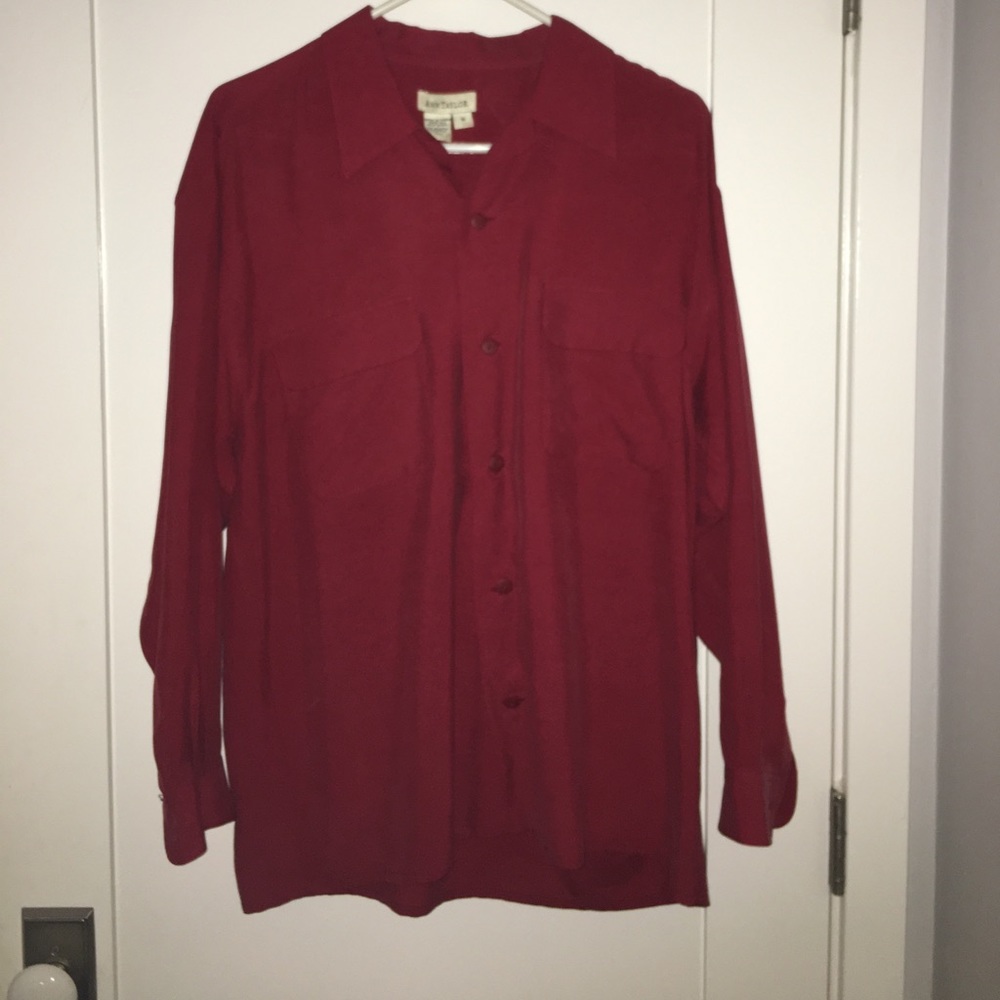 Ann Taylor Cherry 🍒 red silk button down blouse