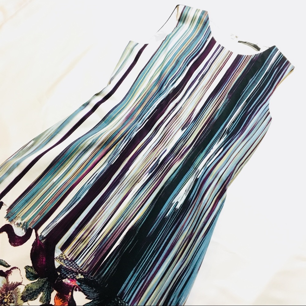NWT TAHARI brush stripes & floral pattern dress