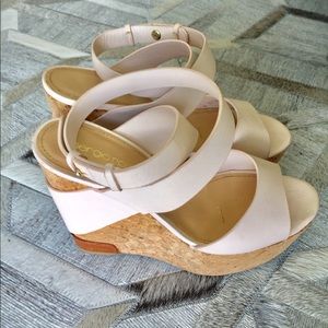 SERGIO ROSSI 8.5/38.5 Nude PLATFORM CORK Sandals
