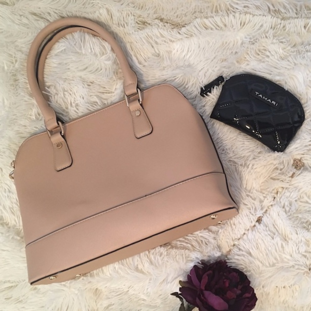 Top Handle Double Zipper Satchel Handbag (Khaki)