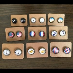 Set of 9 brand new stud earrings - travel theme