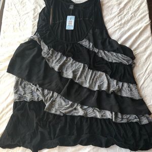 Black tank w/ black, grey, and striped ruffles