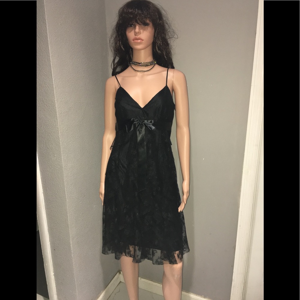 Cache Dress Lace with Ruffles Sz S Black Bow front