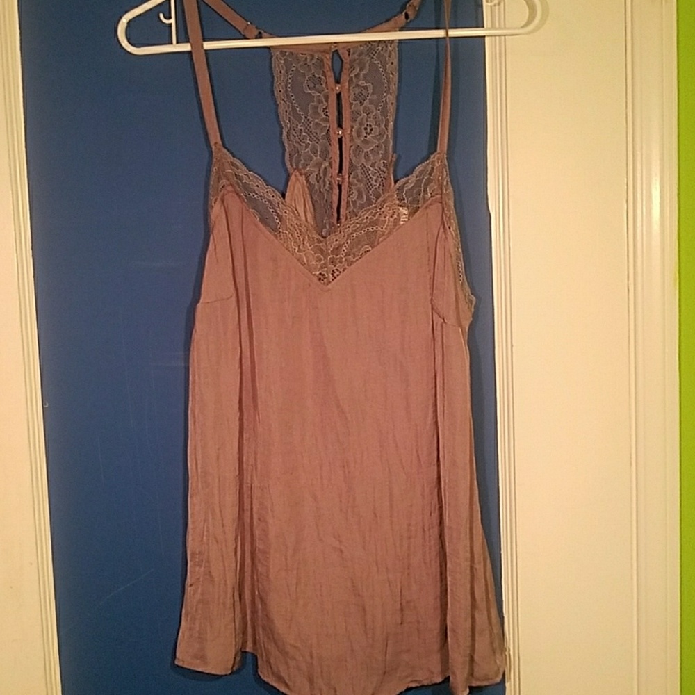 Satin grey lace trim torrid tank top