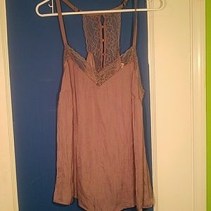 Satin grey lace trim torrid tank top