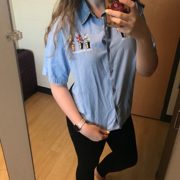 vintage flower embroidered denim top - Picture 4 of 7