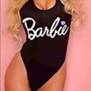 Black barbie swimsuit bodysuit one piece cute costume pink lip festival rave new