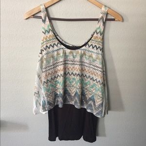 Patterned tank with attached brown undershirt