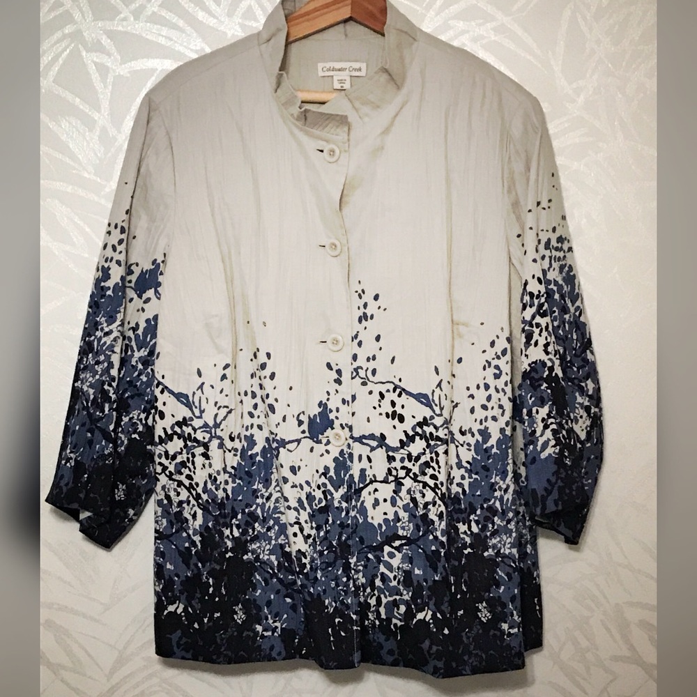 Beautiful Blue Floral Linen Jacket Size 18