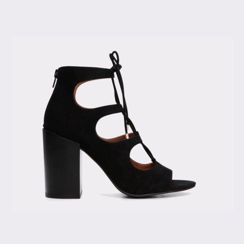 ๐ ALDO | NWT Size 8 Black Gladiator Block Heel - Picture 1 of 2