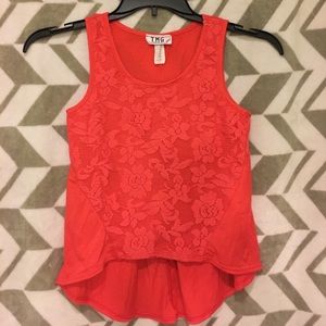 Shirts & Tops - Girls coral color with lace tank top Shirts & Tops - Girls coral color with lace tank top