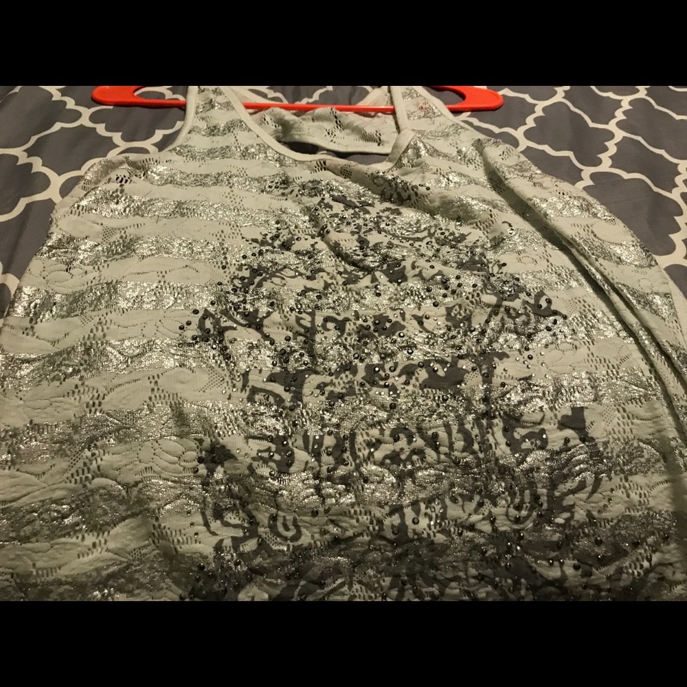 Maurices Sleeveless Silver and White Top