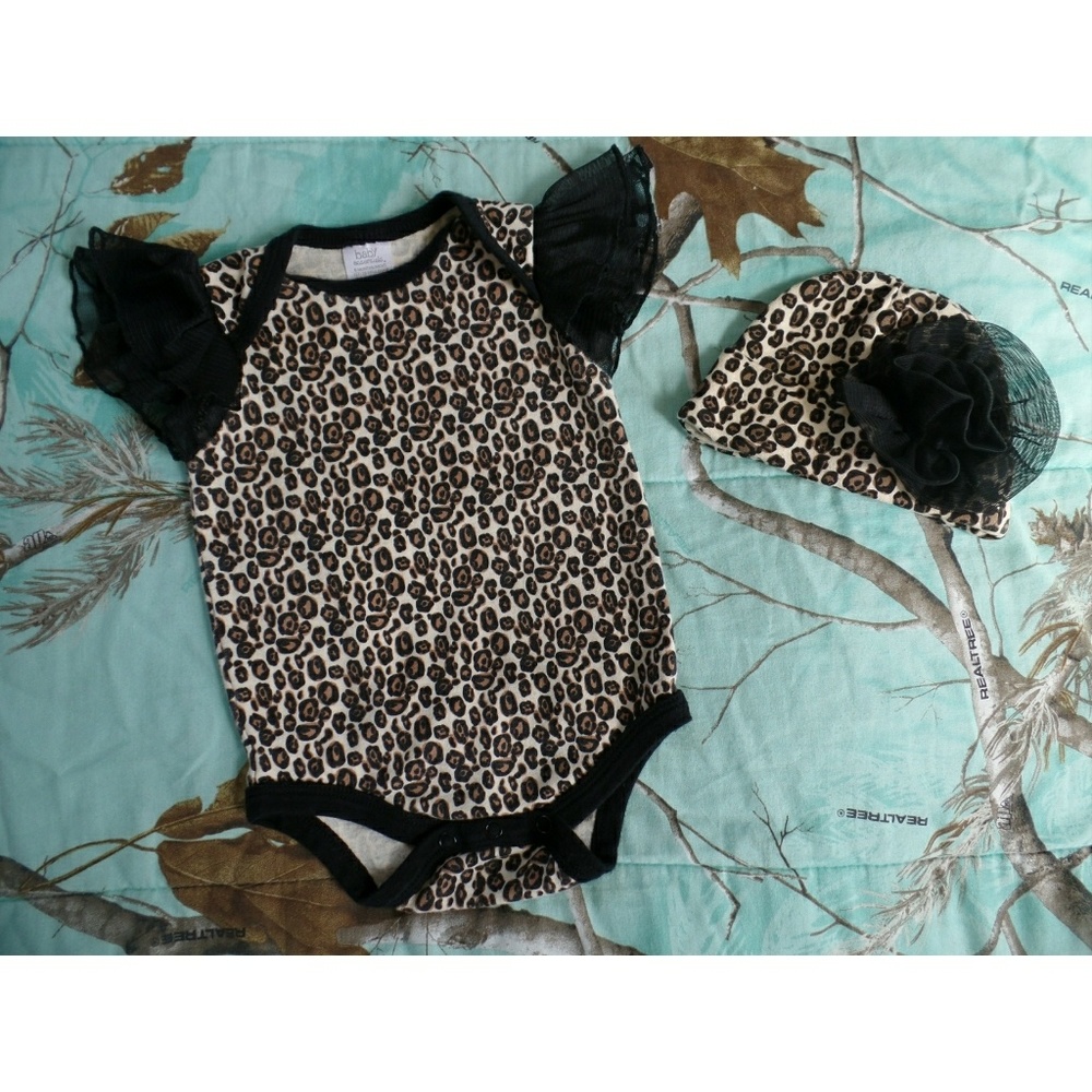 Baby Essentials Cheetah Print Ruffle Onsie and Hat