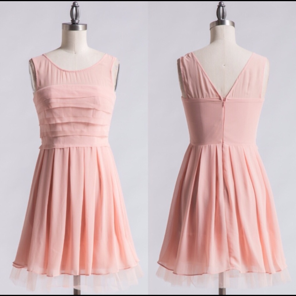 Chiffon and Tulle Cocktail Dress- Blush