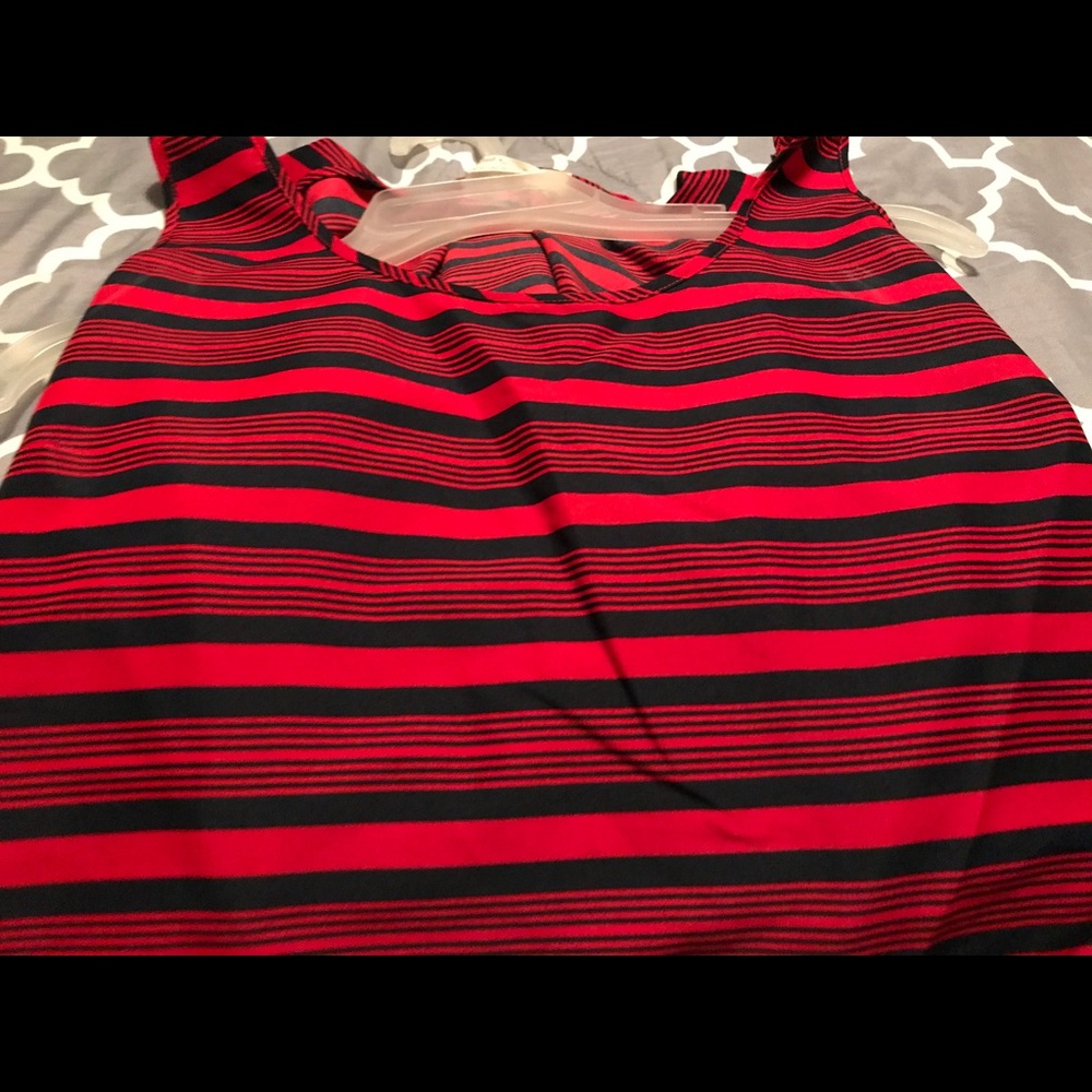 Sleeveless Red and Navy Striped Top