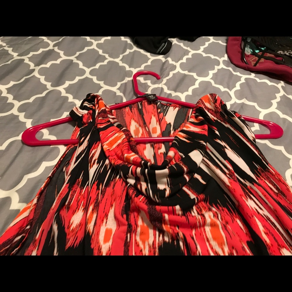 Sleeveless Black and Coral Cow Neck Top