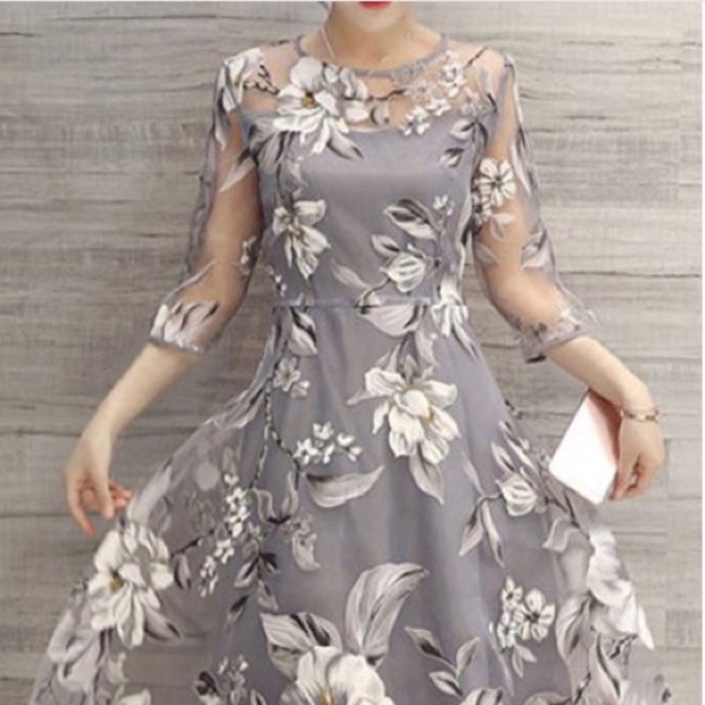 Crew see-through neck floral blend dress