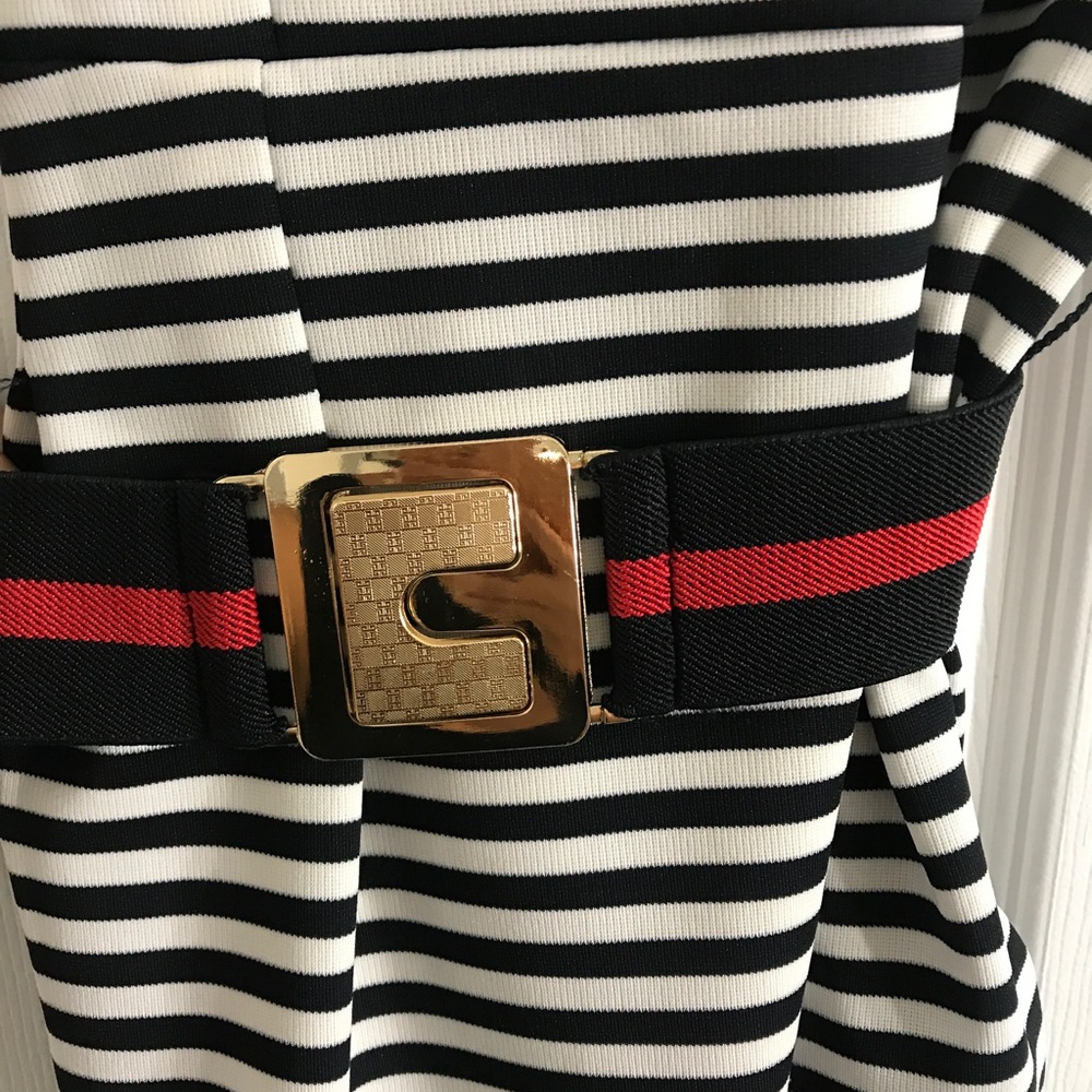 Striped Black Dress with cute belt