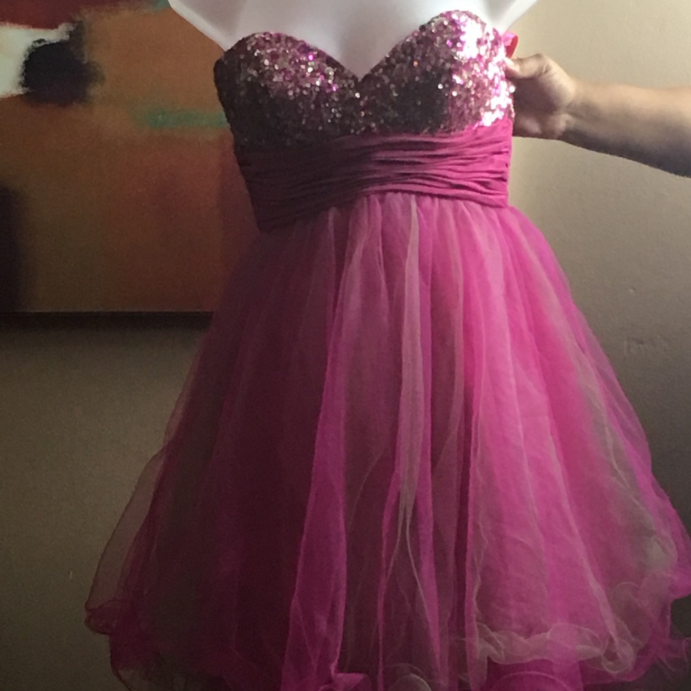 Pink multi color sequined dress