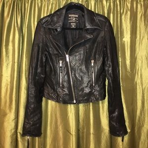 Black Leather True Religion Moto Jacket