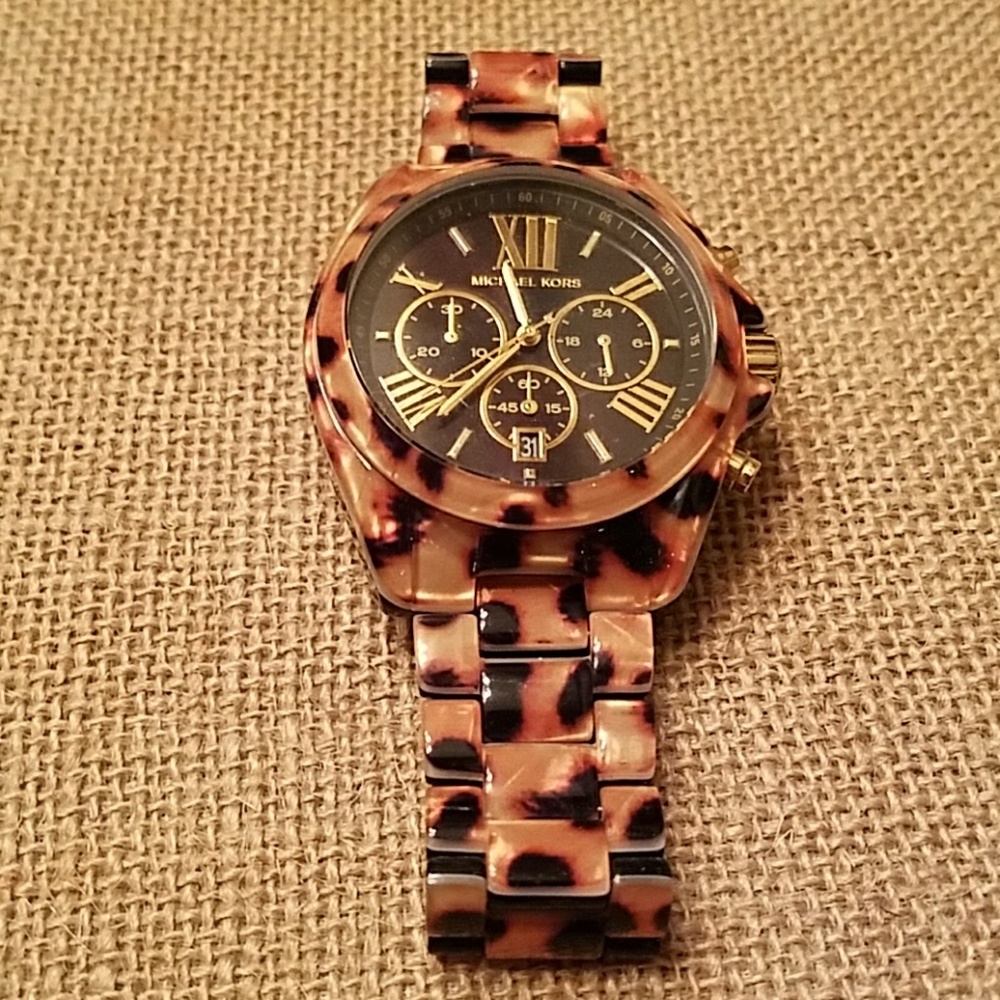 Michael Kors Leopard Acetate Watch EUC