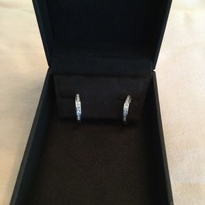 14k white gold and diamond huggie earrings