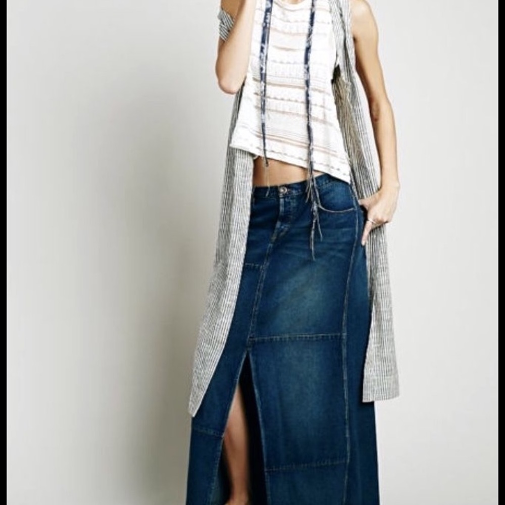 NWT Free People Patchwork Maxi Leann Denim Skirt - Picture 2 of 8