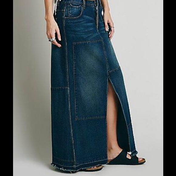 NWT Free People Patchwork Maxi Leann Denim Skirt - Picture 6 of 8