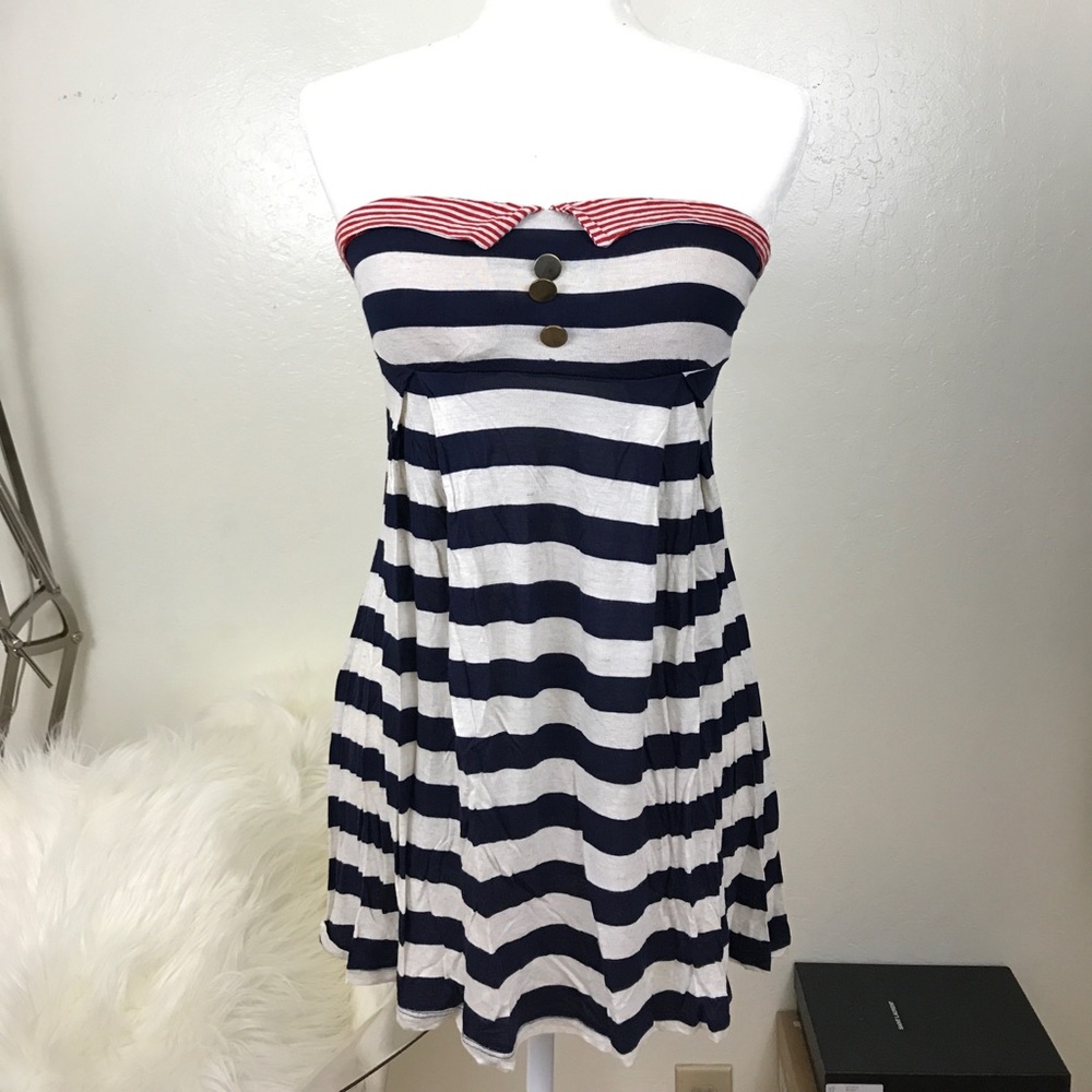 Nautical strapless mini dress