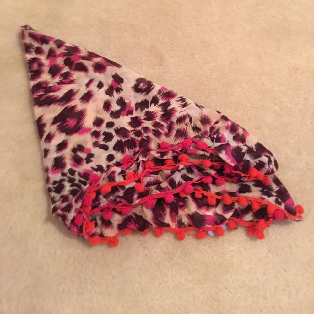 Claire’s Boutique Leopard Print Pom Pom Scarf
