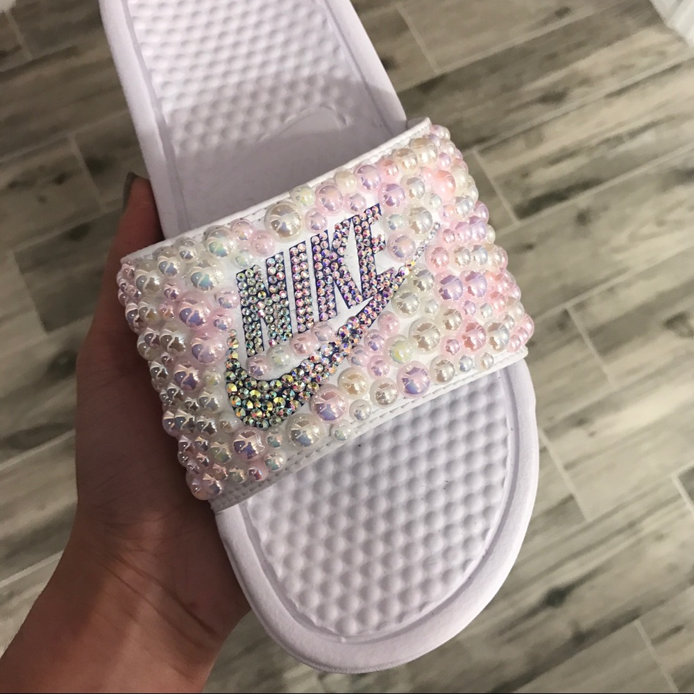Nike Bling Custom Slides Pearls and Rhinestones