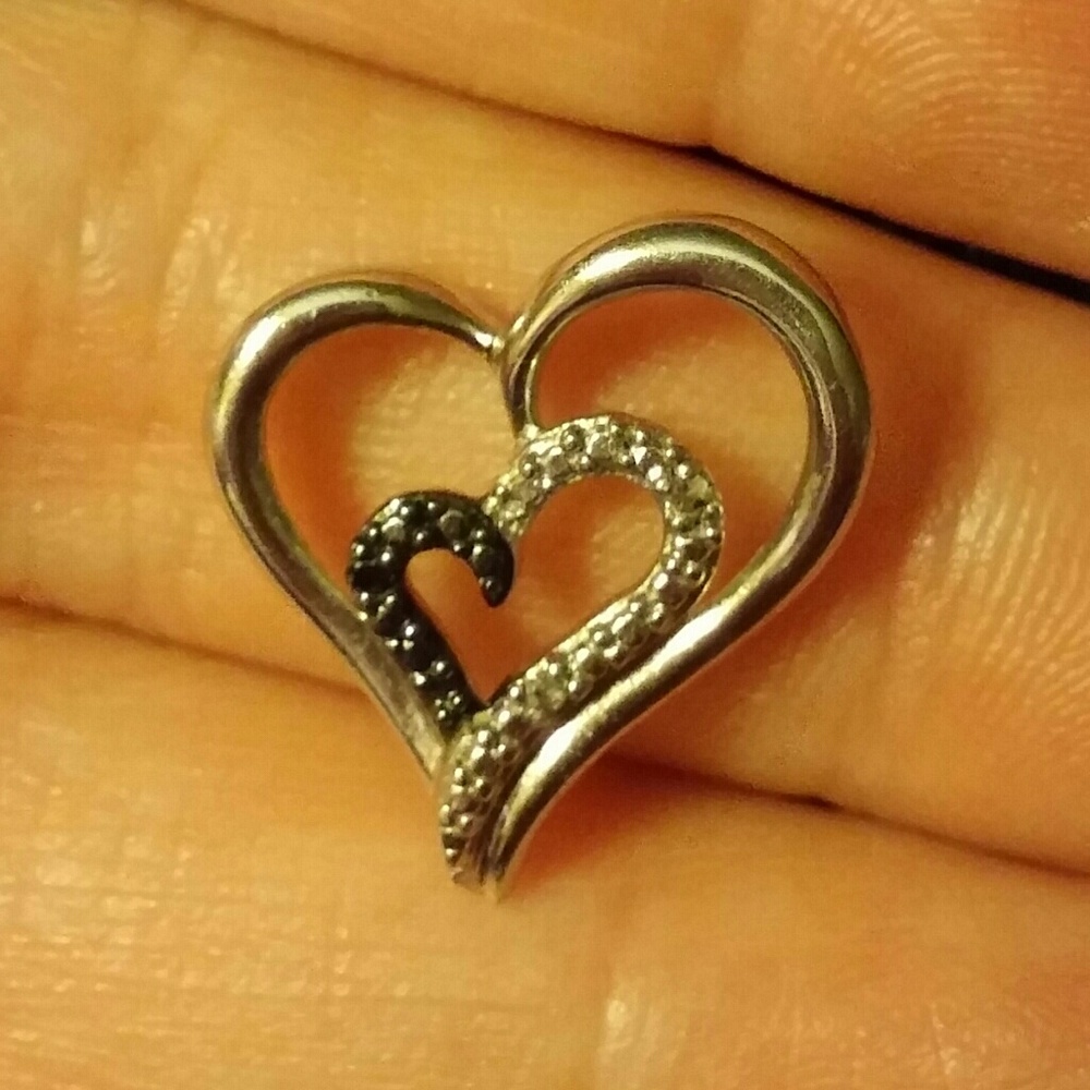 Black and white diamond sterling heart pendant