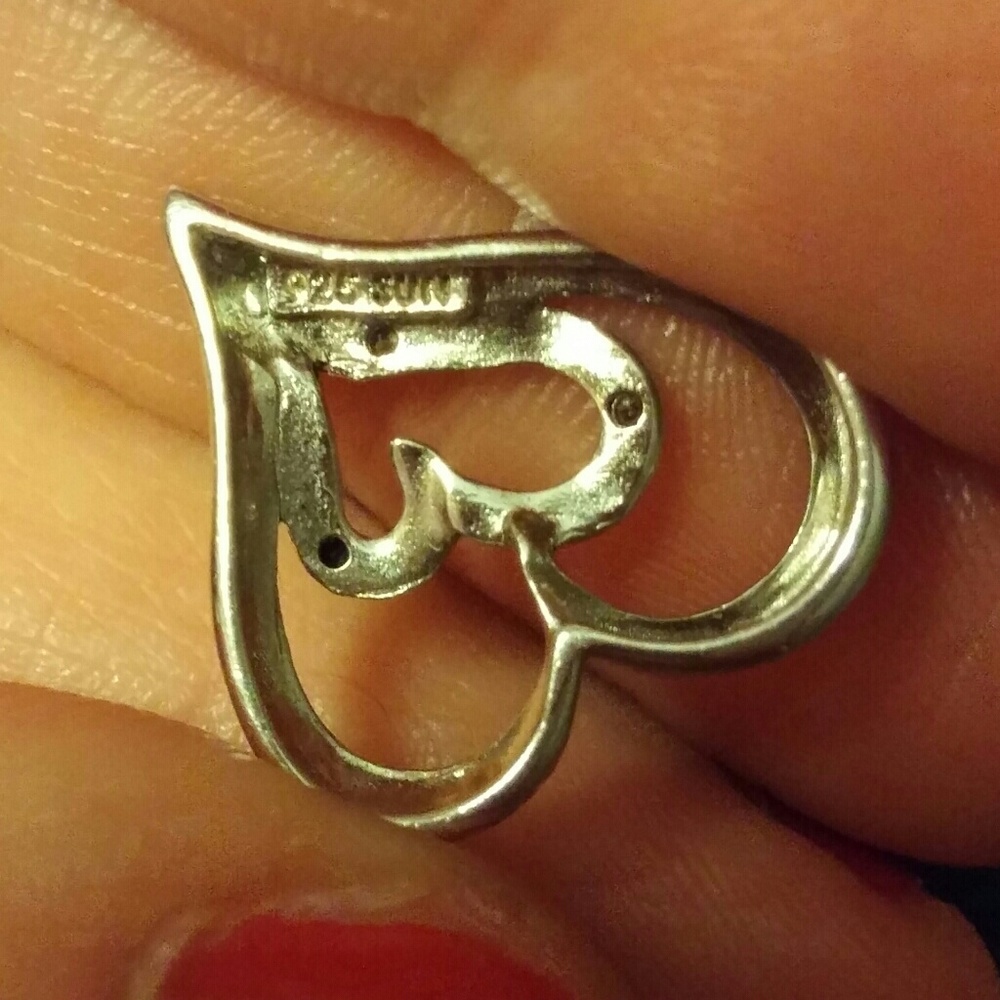 Black and white diamond sterling heart pendant - Picture 3 of 3