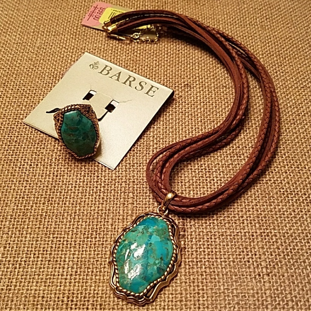 Barse Bronze & Turquoise Ring & Necklace Set NWT