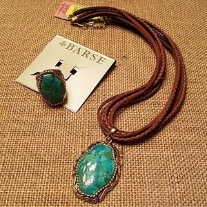 Barse Bronze & Turquoise Ring & Necklace Set NWT