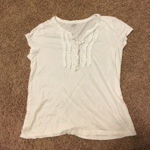 Ann Taylor loft white t-shirt with ruffle detail