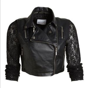 Cropped faux leather jacket with lace NWOT