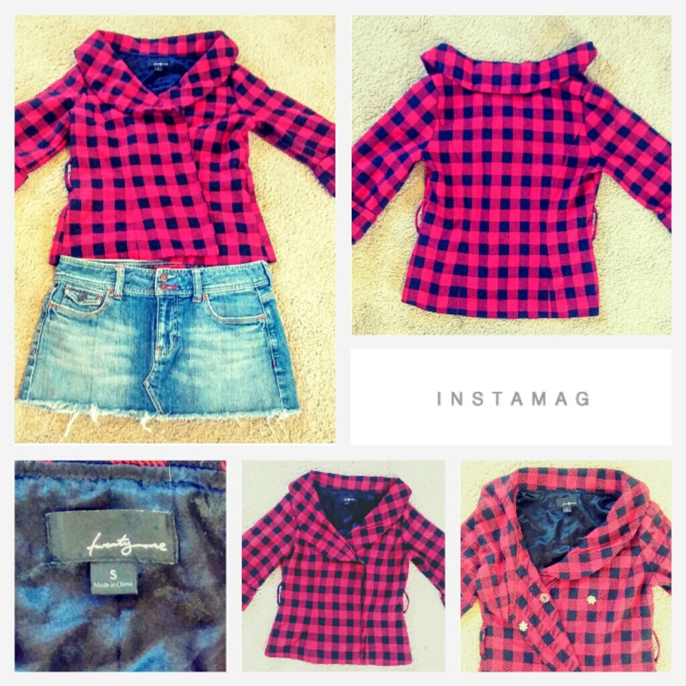 Red and black plaid coat