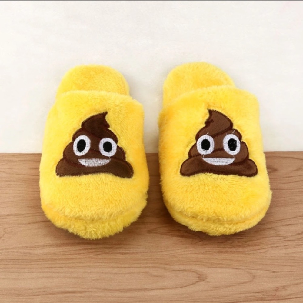 #A121 Poop Emoji Comfortable Fur Winter Slippers