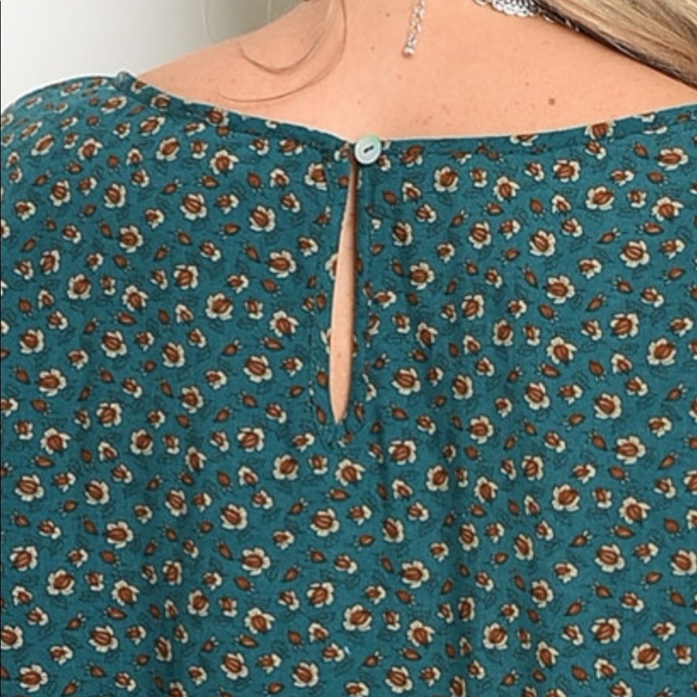 Teal Colored Floral Printed Top - Picture 6 of 8