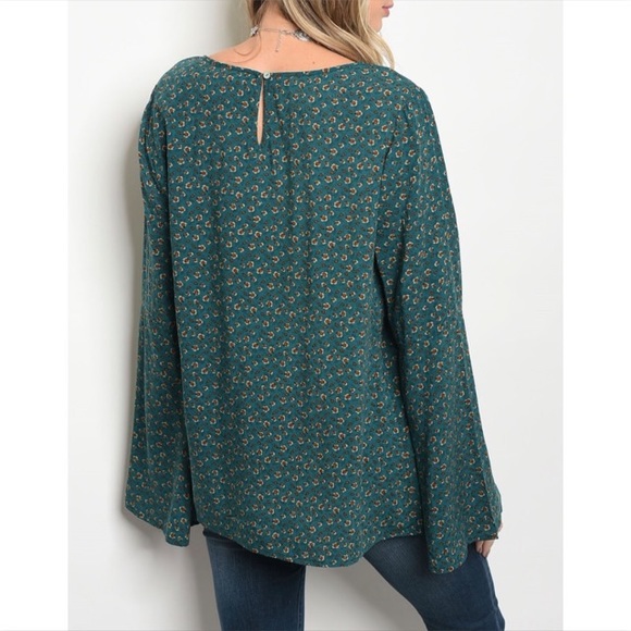 Teal Colored Floral Printed Top - Picture 2 of 8