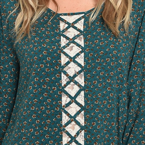 Teal Colored Floral Printed Top - Picture 3 of 8