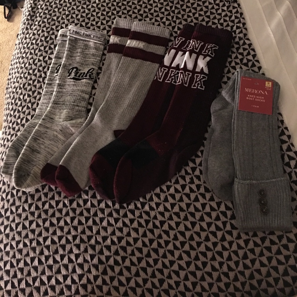 3 pairs of VS PINK socks W/Free new boot socks!