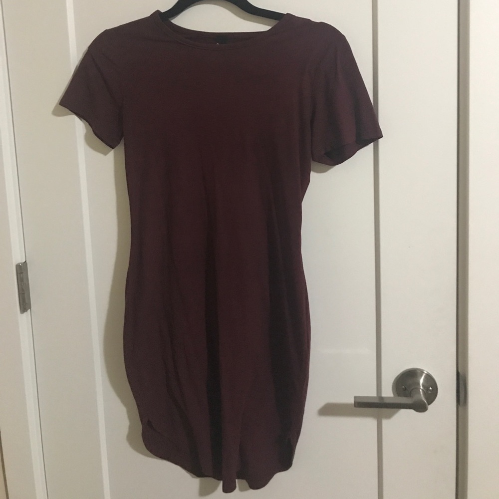 ✨ BURGUNDY SUEDE BODYCON T-SHIRT DRESS ✨