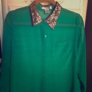 Beautiful green blouse with Gold trimmed neckline