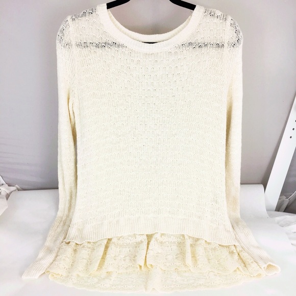 Hollister Sweaters - Hollister Cream White Knit Sweater with Lace Trim